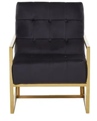 Hana Armchair with Gold Frame - Black, Velvet