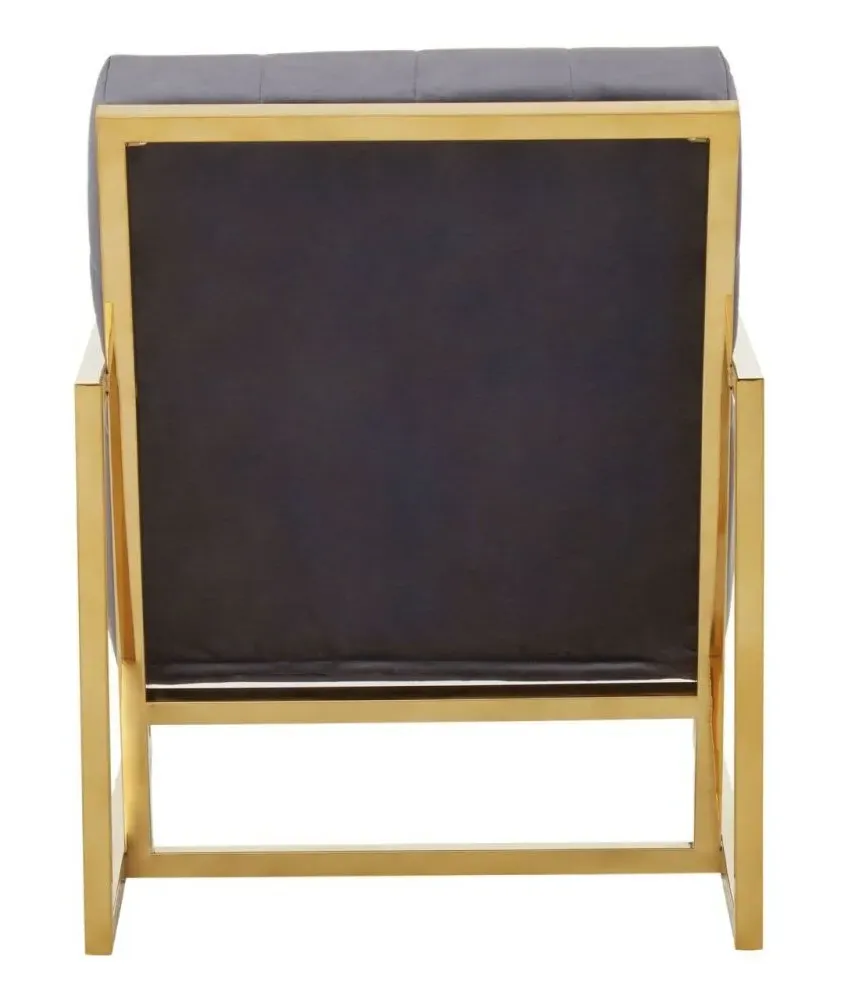 Hana Armchair with Gold Frame - Grey, Velvet