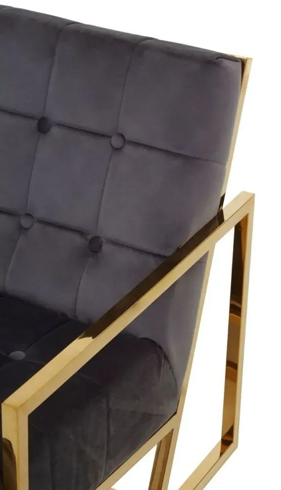 Hana Armchair with Gold Frame - Grey, Velvet
