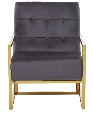 Hana Armchair with Gold Frame - Grey, Velvet