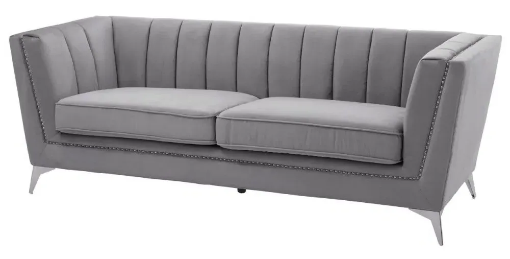 Hansa 3-Seater Sofa - Grey, Velvet