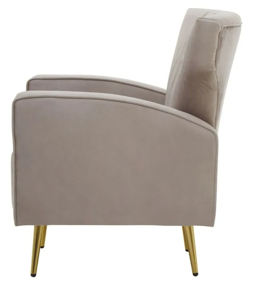 Hayley Velvet Armchair with Gold Metal Legs - Mink