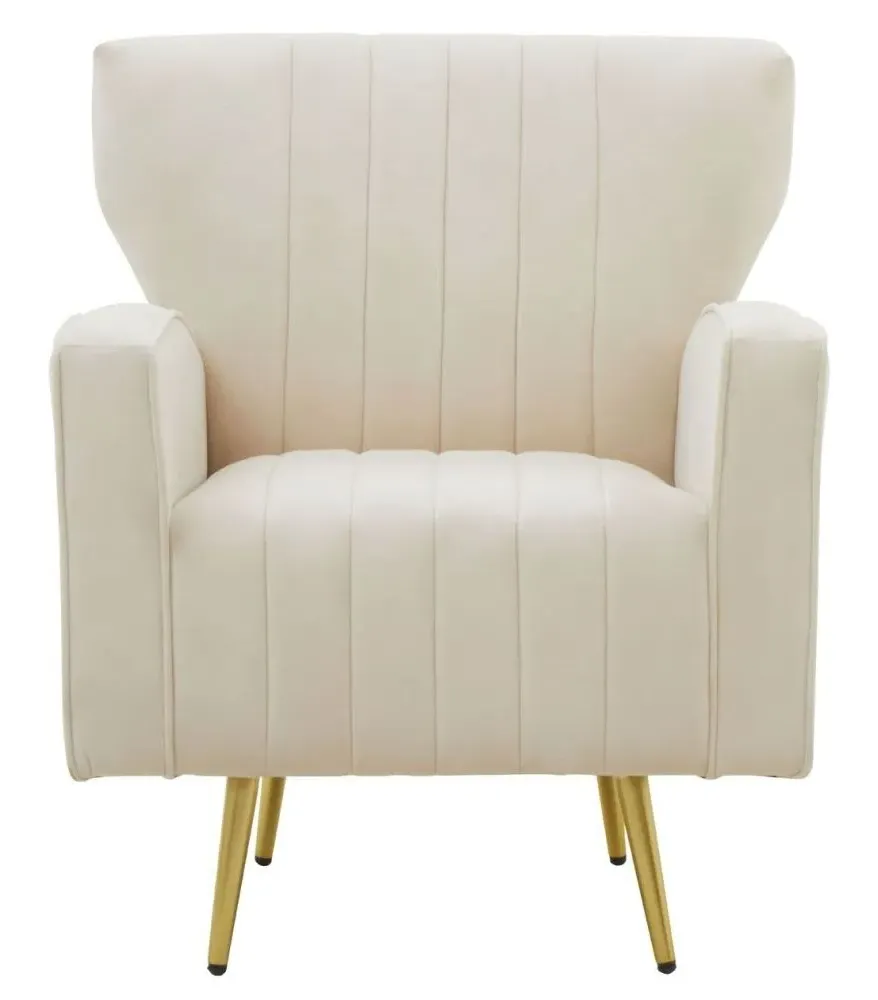 Hayley Velvet Armchair with Gold Metal Legs - Natural