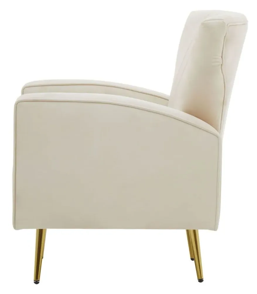 Hayley Velvet Armchair with Gold Metal Legs - Natural