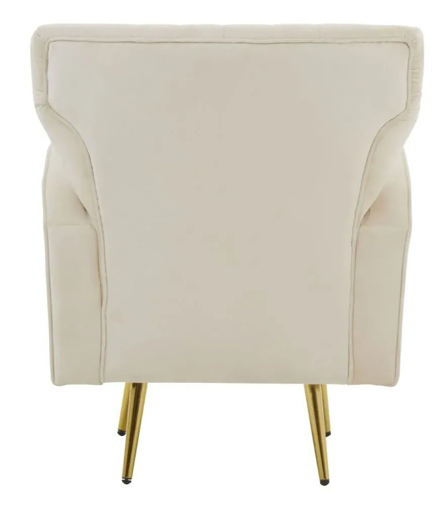 Hayley Velvet Armchair with Gold Metal Legs - Natural