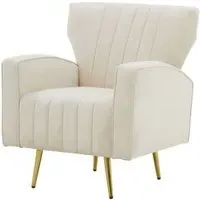 Hayley Velvet Armchair with Gold Metal Legs - Natural