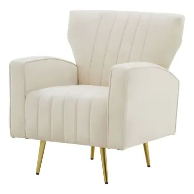 Hayley Velvet Armchair with Gold Metal Legs - Natural