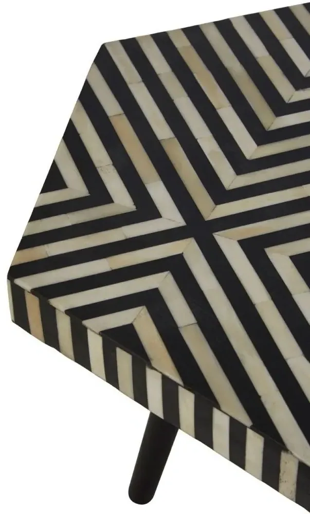 Hexagonal Side Table with Bone Inlay - Black