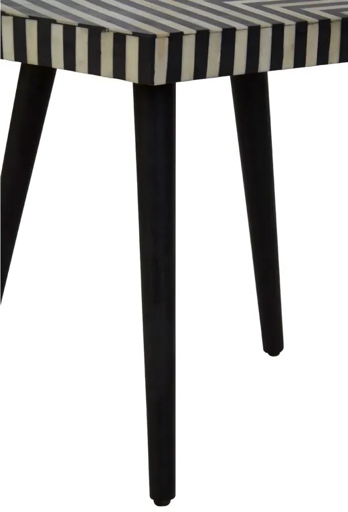 Hexagonal Side Table with Bone Inlay - Black