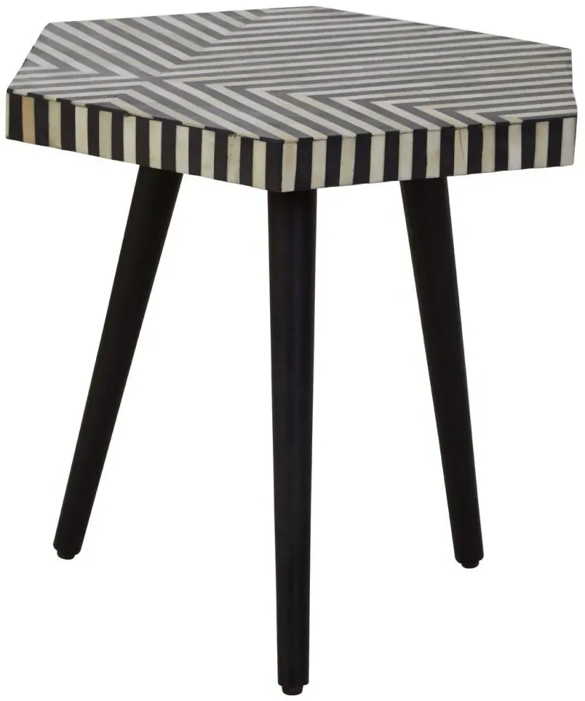 Hexagonal Side Table with Bone Inlay - Black