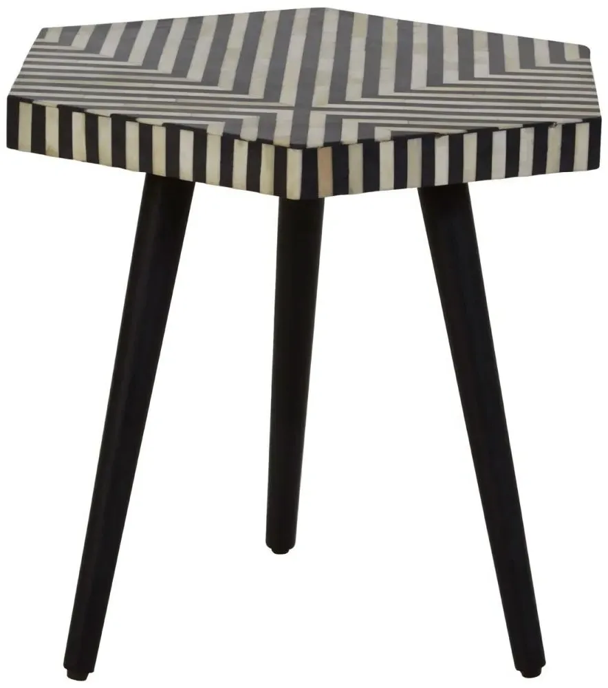Hexagonal Side Table with Bone Inlay - Black