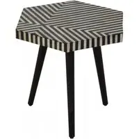 Hexagonal Side Table with Bone Inlay - Black