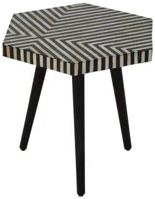 Hexagonal Side Table with Bone Inlay - Black image