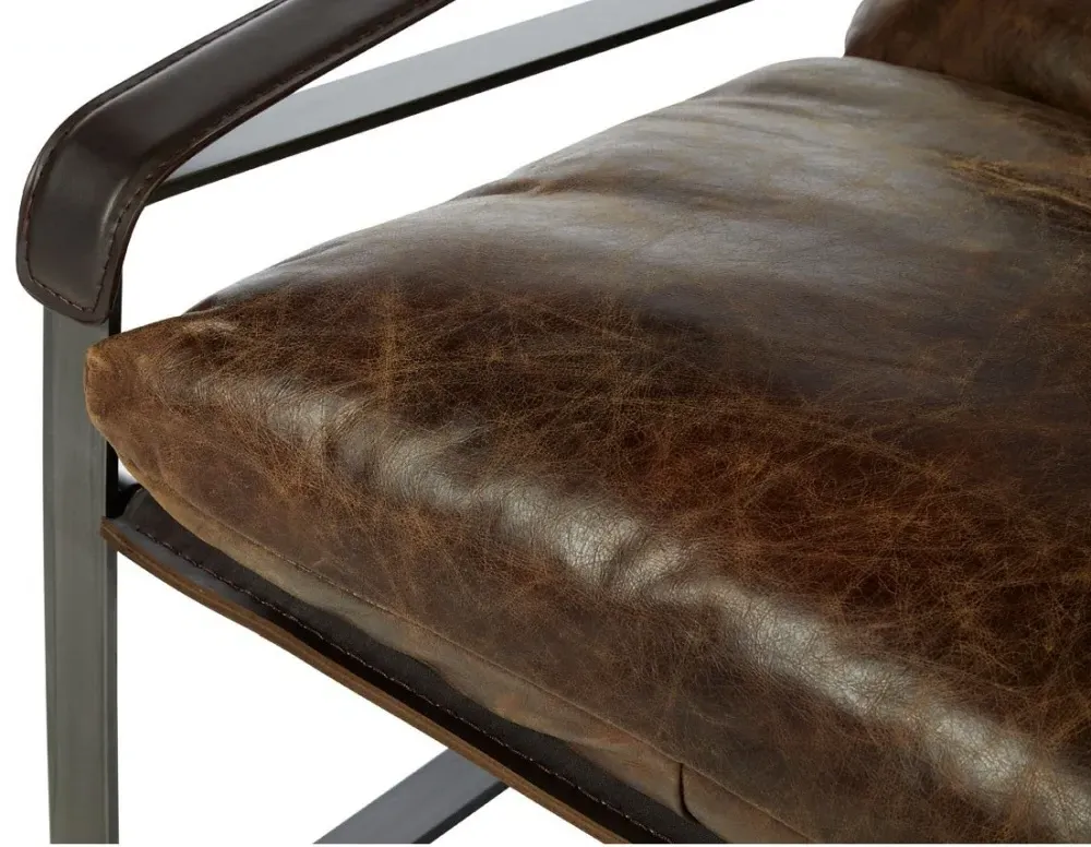 Hoxton Distressed Lounge Chair - Brown, Leather