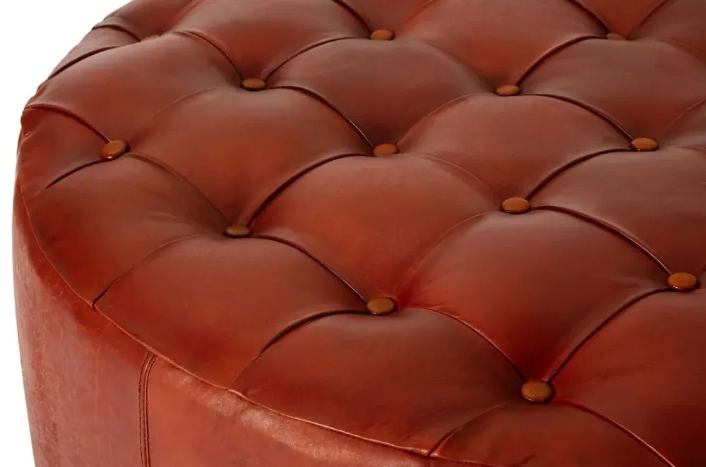 Inca Buttoned Stool - Brown, Leather