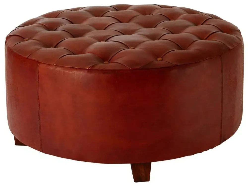 Inca Buttoned Stool - Brown, Leather