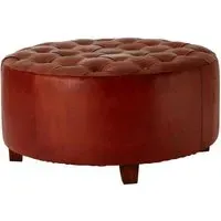 Inca Buttoned Stool - Brown, Leather