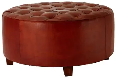 Inca Buttoned Stool - Brown, Leather