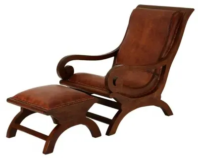 Inca Chair with Footstool - Brown, Leather
