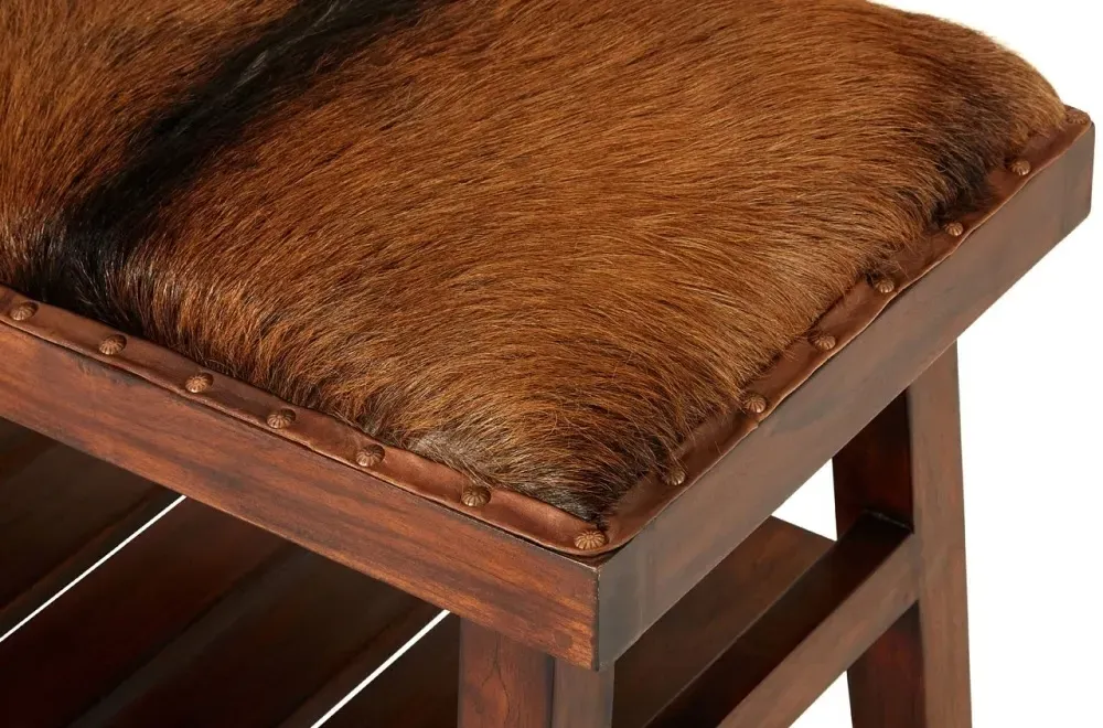 Inca Hallway Bench - Brown, Goat Hide