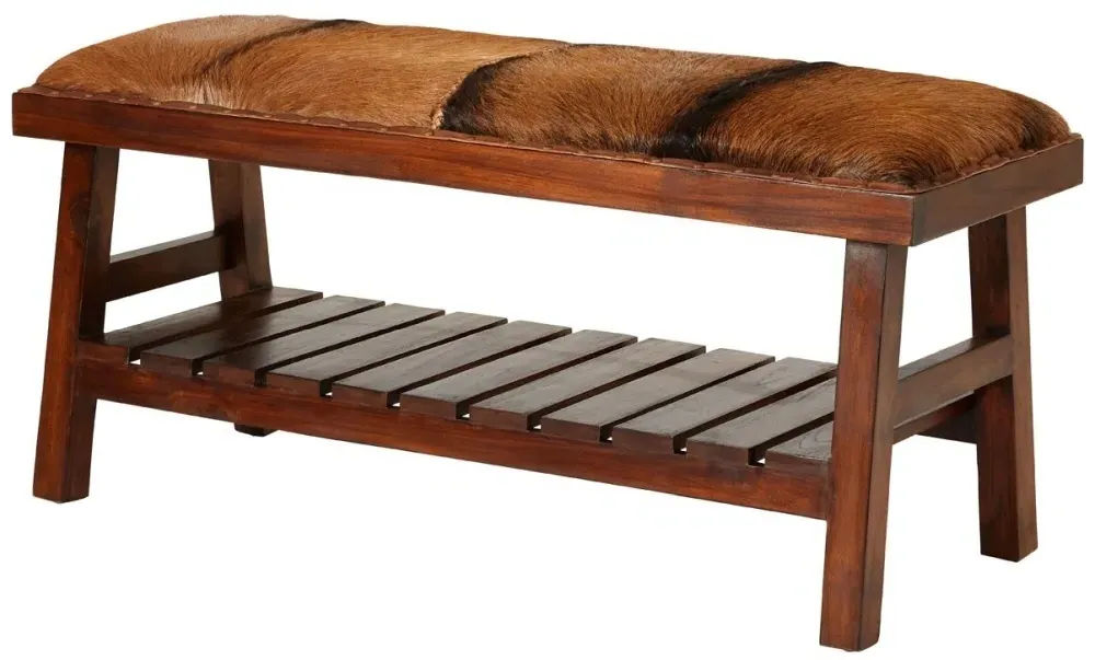 Inca Hallway Bench - Brown, Goat Hide