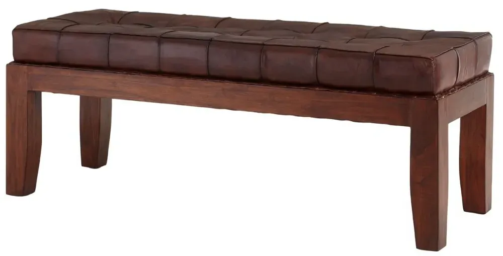 Inca Leather Bench with Stitch Detail - Brown