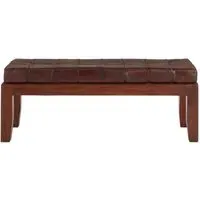 Inca Leather Bench with Stitch Detail - Brown