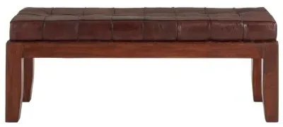 Inca Leather Bench with Stitch Detail - Brown