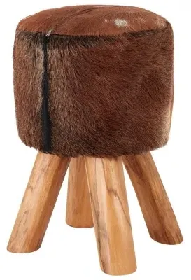 Inca Round Stool - Brown, Goat Hide