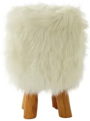 Inca Round Stool - White, Faux Fur image