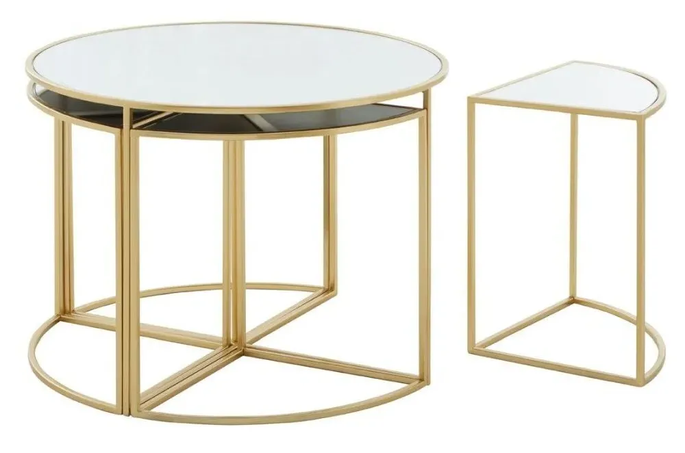 Jolie Round Nest of Tables - Gold, Mirror
