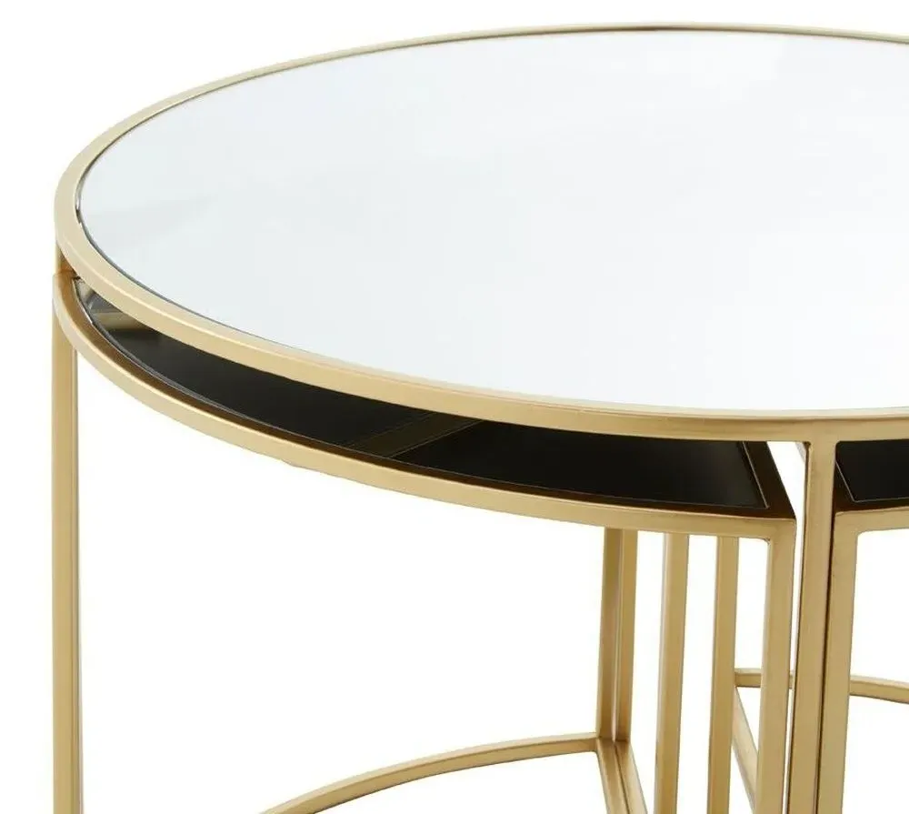 Jolie Round Nest of Tables - Gold, Mirror