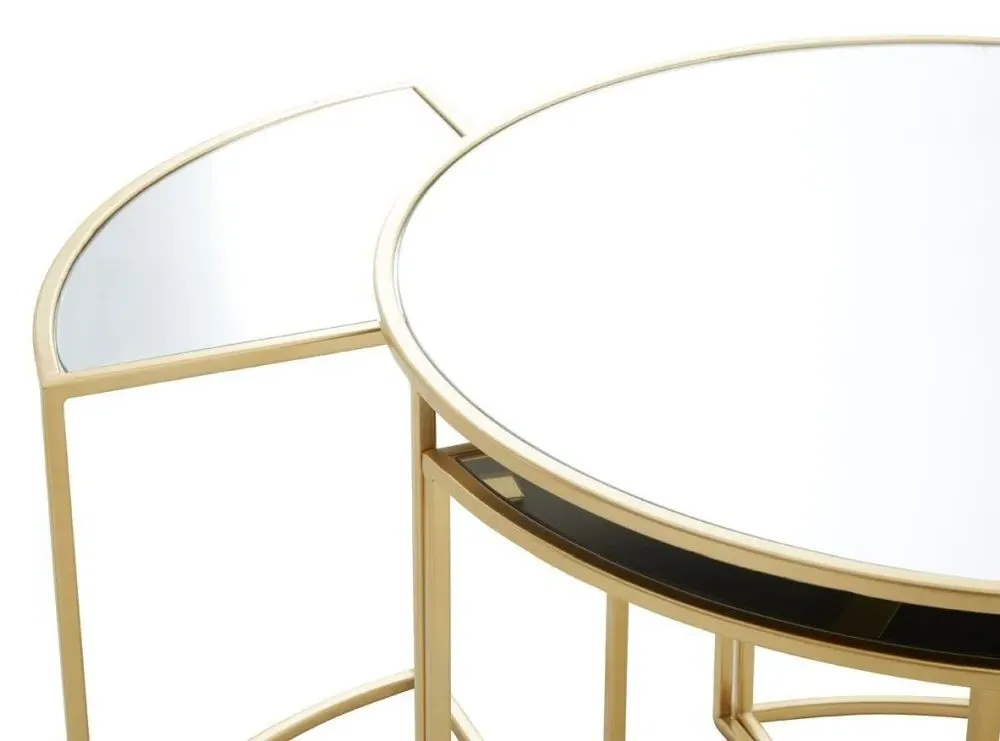 Jolie Round Nest of Tables - Gold, Mirror
