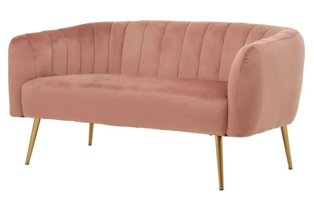 Larissa 2-Seater Sofa with Gold Metal Legs - Pink, Velvet