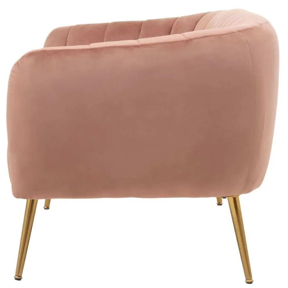 Larissa 2-Seater Sofa with Gold Metal Legs - Pink, Velvet