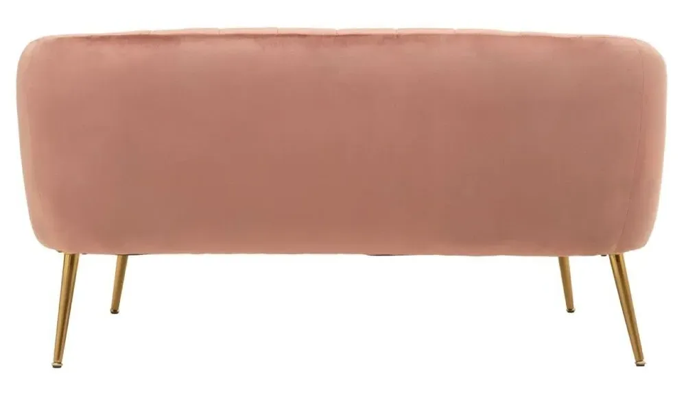 Larissa 2-Seater Sofa with Gold Metal Legs - Pink, Velvet