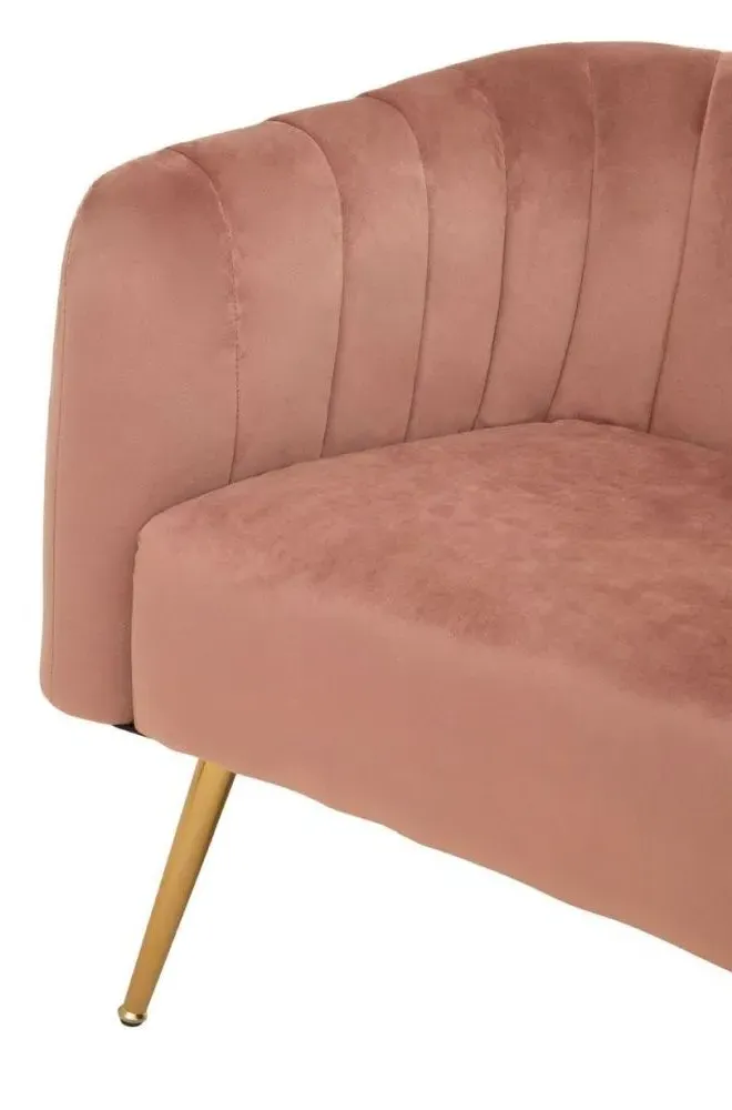 Larissa 2-Seater Sofa with Gold Metal Legs - Pink, Velvet
