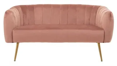 Larissa 2-Seater Sofa with Gold Metal Legs - Pink, Velvet image