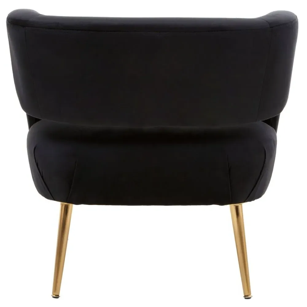 Larissa Accent Chair with Gold Metal Legs - Black, Velvet