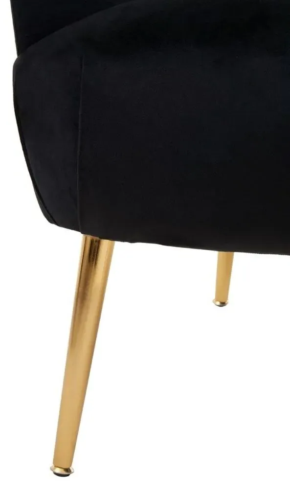 Larissa Accent Chair with Gold Metal Legs - Black, Velvet
