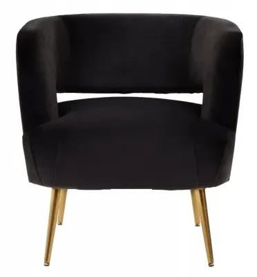 Larissa Accent Chair with Gold Metal Legs - Black, Velvet image