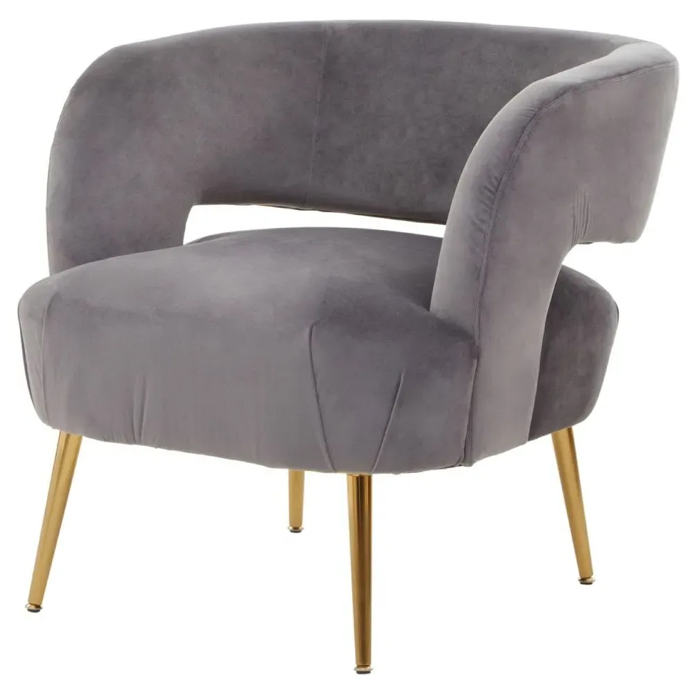 Larissa Accent Chair with Metal Legs - Grey, Velvet