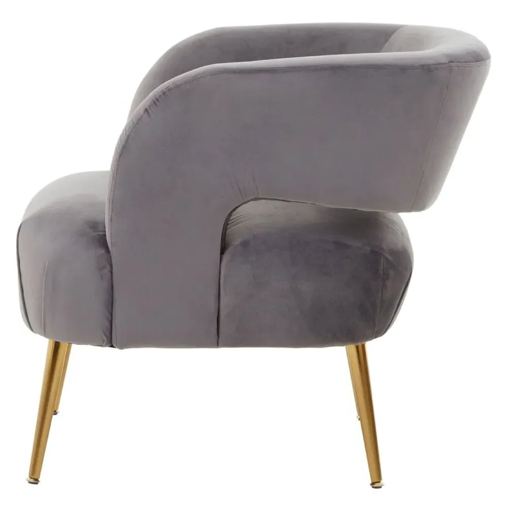Larissa Accent Chair with Metal Legs - Grey, Velvet