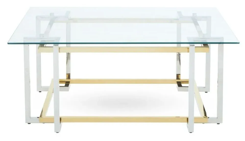 Layne Glass Coffee Table with Chrome Base - Silver