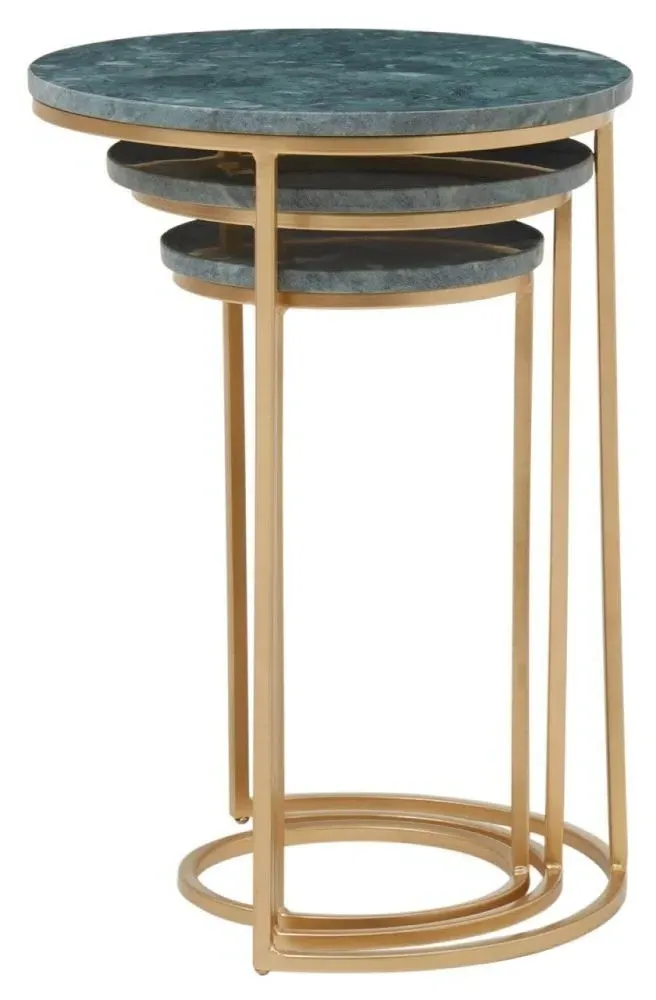 Mandoli Nest of 3 Tables - Green, Marble