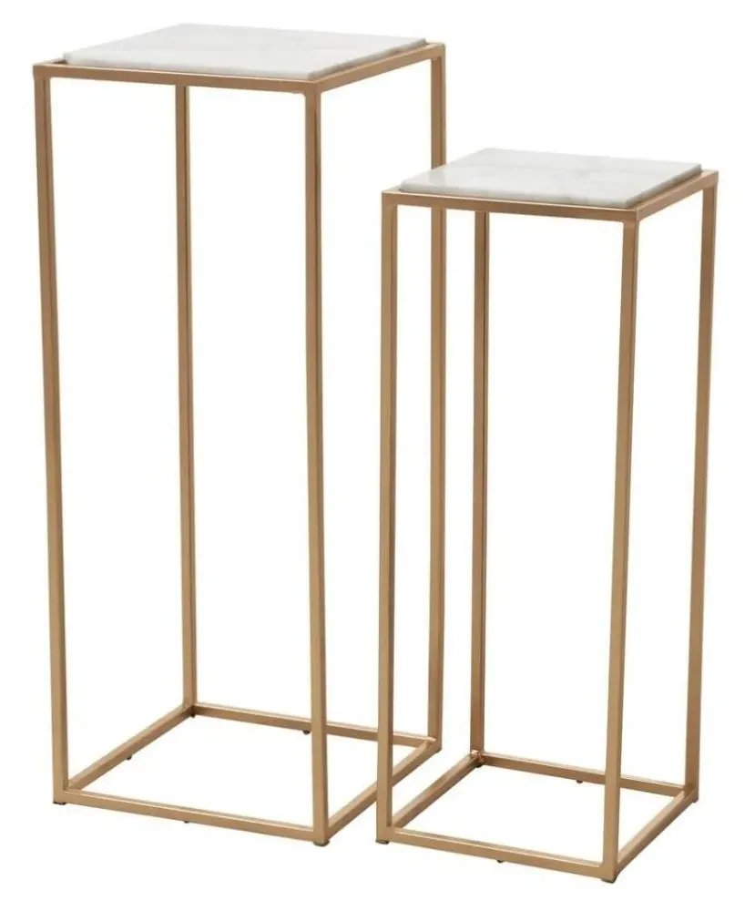 Mandoli Set of 2 Square Side Tables - White, Marble