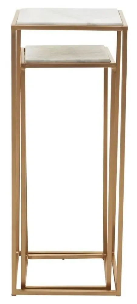 Mandoli Set of 2 Square Side Tables - White, Marble