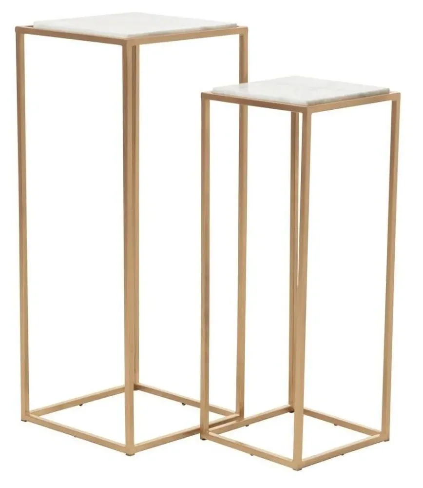 Mandoli Set of 2 Square Side Tables - White, Marble