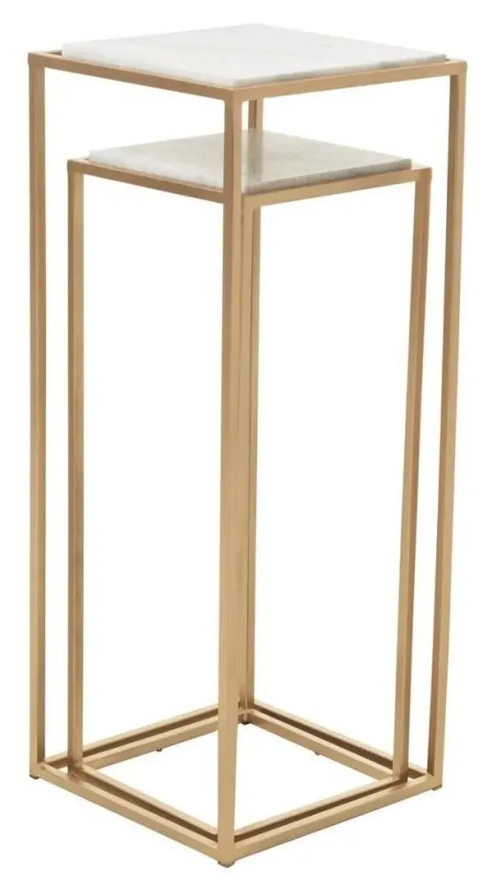 Mandoli Set of 2 Square Side Tables - White, Marble