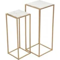 Mandoli Set of 2 Square Side Tables - White, Marble